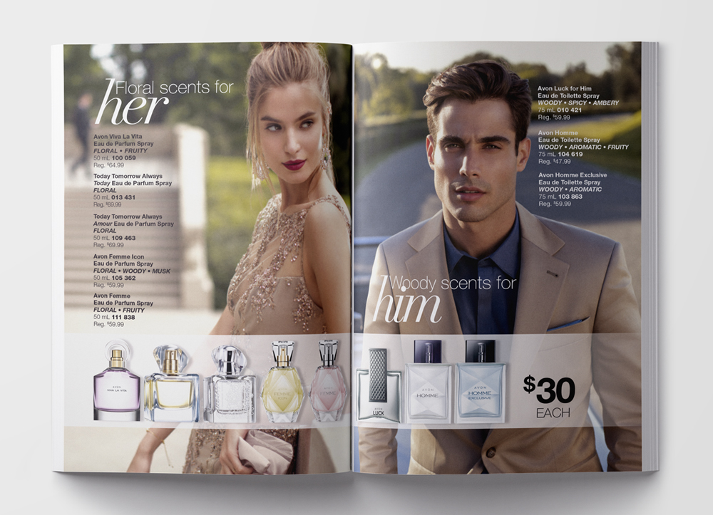 Fragrance for her and him brochure spread