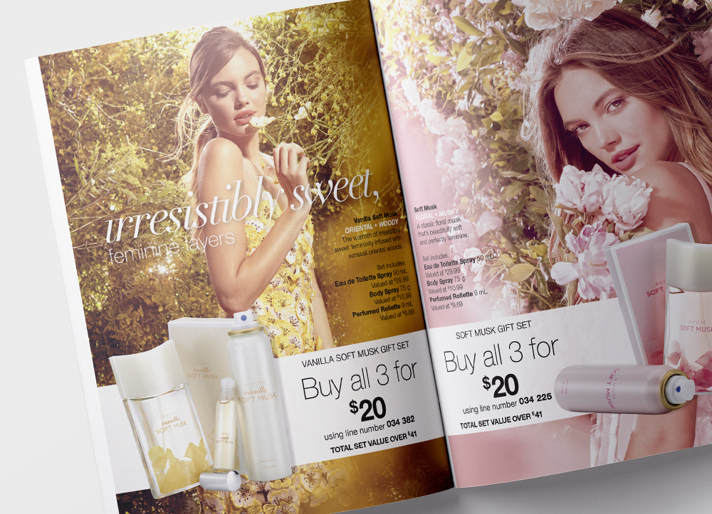 Soft Musk fragrance brochure spread